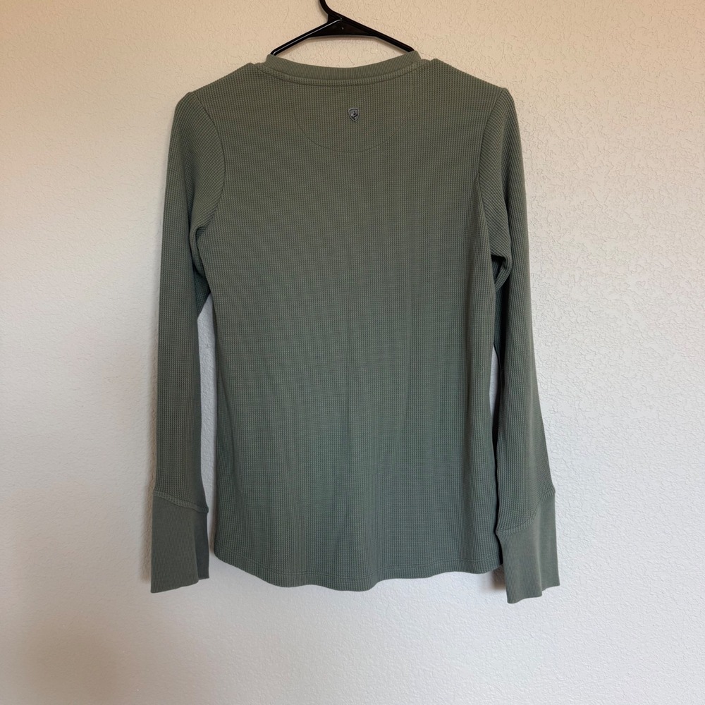 Kuhl Womens Sage Green Waffle Knit Henley Long Sleeve Shirt Gorpcore Outdoor - Picture 2 of 7